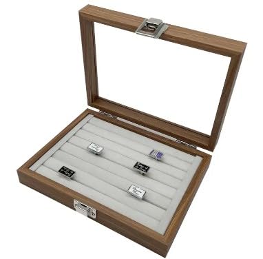 KriShyam ® Wooden Jewelry Box Jewellery Case with Glass Lid 7 Compartments Velvet Ring Box for Rings, Earrings