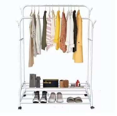 KriShyam® Premium Cloth Rack,Double Storage with Wheels,Space-Saving Design for Home & Office