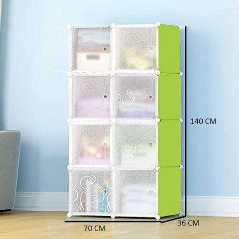 KriShyam ® 8 Door Plastic Sheet Wardrobe Storage Rack Closest Organizer for Clothes Kids Living Room Bedroom Small Accessories/bookcase/toys