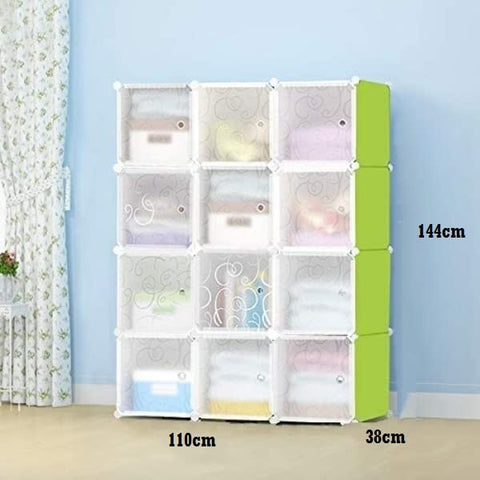 KriShyam ® 12 Door Plastic Sheet Wardrobe Storage Rack Closest Organizer for Clothes Kids Living Room Bedroom Small Accessories/bookcase/toys