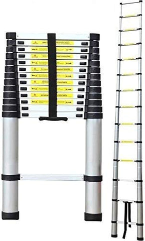 RISHYAM® Portable Ultra-Stable Aluminium Folding Compactor, 14-Steps Telescopic Ladder (Large, 13.5 Feet)