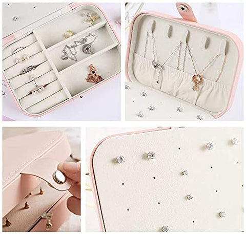 KriShyam® Travel Jewelry Case, Earring Organizer Box, Mini Jewellery Box,Portable Jewelry Box Display Storage Case,Bangle Box,Jewellery Organisers, Storage Boxes for Ring Box & Earrings Jewellery Box for Women(Baby Pink)