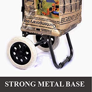 KriShyam® Folding Shopping Cart with Large Wheels, Grocery Shopping Cart with Removable Bag(Newspaper Print)