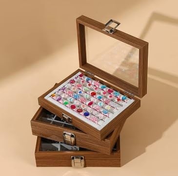 KriShyam ® Wooden Jewelry Box Jewellery Case with Glass Lid 7 Compartments Velvet Ring Box for Rings, Earrings