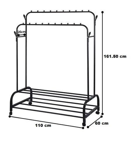 KriShyam® Premium Cloth Rack,Double Storage with Wheels,Space-Saving Design for Home & Office