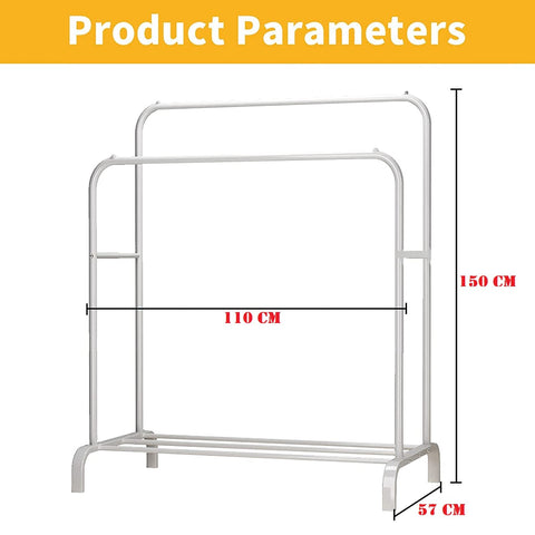 KriShyam®  Double Pole Hanger Garment Rack Freestanding Hanger Double Rods Multi-Functional Bedroom Clothing Rack (Hanger) White