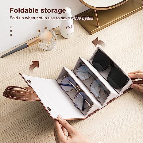 KriShyam® Sunglasses Case, Sunglasses Organizer Case with 3 Slot Compartments Glasses Hanging Organizer Storage Box Travel Portable Sunglasses Storage Case for Men&Women