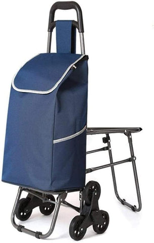 KRISHYAM Folding Shopping Trolley with Seat Shopping Cart Grocery Cart with Seat Cloth Bag and 6 Wheel Utility Shopping Cart for Easy Storage (Blue