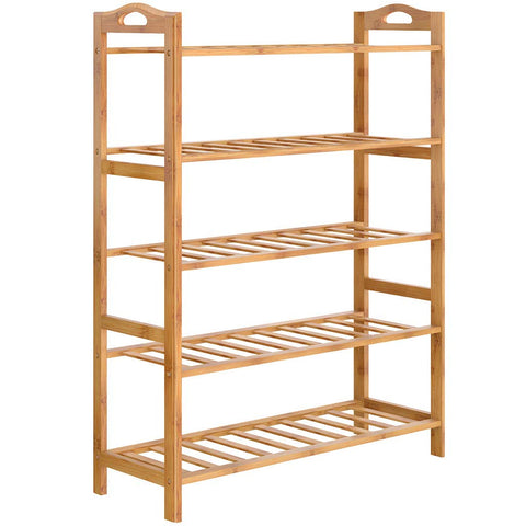 KriShyam ® 5-Tier Free Standing Shoe Racks, Stackable Bamboo Wood Shoe Rack Durable Shoe Shelf Holder, Functional Sturdy Shoe Organizer (5 Shelves Bamboo)