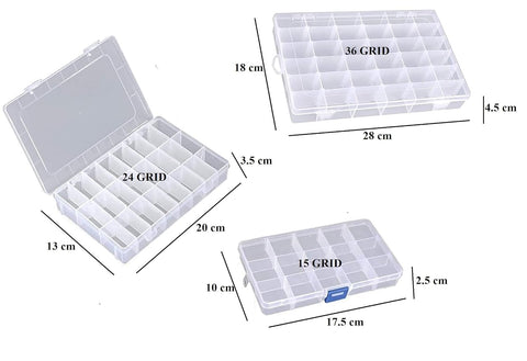 KriShyam® 15/24/36 Grids Bead Organizers and Storage, Small Plastic Jewelry Organizer Box Jewellery Makeup Beads Earring Art DIY Crafts Storage Containers(Pack of 3)