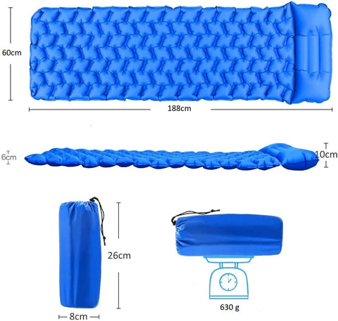 KriShyam ® Sleeping Manual Portable Camping Air Mattress,Ultralight Sleeping Mat, Waterproof Camping Mattress for Beach, Hiking, Outdoor, Tent (Blue) (Manual Air Mattress)