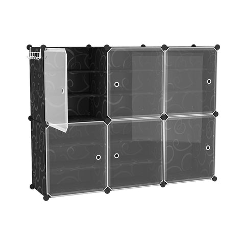 KriShyam® Portable Shoe Rack 18 Cube Shoe Storage Cabinet 36 Pair Plastic Free Standing Shoe Shelves Organizer for Closet Hallway Bedroom Entryway Modular 18 Shelves -6 Door (Black)