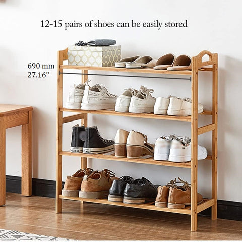 Krishyam® 4-Tier Free Standing Shoe Racks, Stackable Bamboo Wood Shoe Rack Durable Shoe Shelf Holder, Functional Sturdy Shoe Organizer (4 Shelves Bamboo)