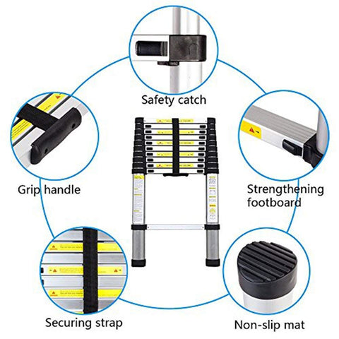 KriShyam® Portable Ultra-Stable Aluminium Folding Compactor Household and Outdoor Purpose, Large, 11-Steps Telescopic Ladder 3.2 Meter (10.5 Feet)