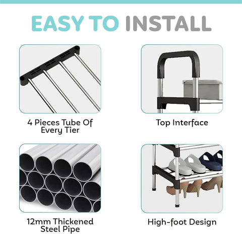 KriShyam® Stainless Steel Shoe Rack l 5 Layer Space-Saving and Rust-Resistant