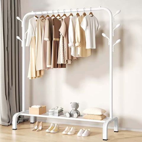 KriShyam® Freestanding Hanging Metal Clothes Rack with Storage Shelf and Side Hooks