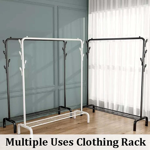 KriShyam® Freestanding Hanging Metal Clothes Rack with Storage Shelf and Side Hooks