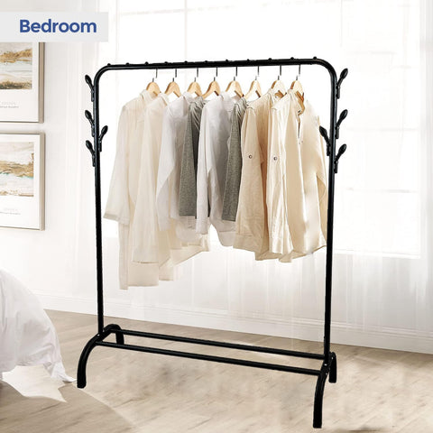 KriShyam® Freestanding Hanging Metal Clothes Rack with Storage Shelf and Side Hooks