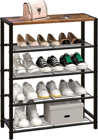 KriShyam® Shoe Rack,5 Tier Shoe Organizer Storage for Closet Entryway (5 Shelves Metal + Wooden TOP)