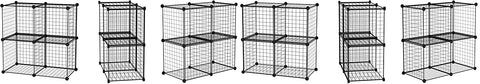 KriShyam® 4 Cubes Wire Cube Storage Organizer Cabinet Multi Use Bookcase, Bookshelf Stackable Shoe Rack Shelf Metal Cubes Organizer, Wardrobe Closet for Livingroom, Bedroom, Office, Black