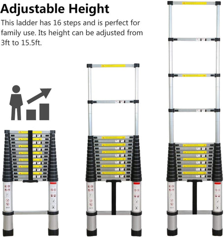 KRISHYAM® Telescoping Telescopic Extension Ladder 23.5 FT/7.2m Aluminum Alloy Extendable Lightweight Ladder Steps Safety for Roofing Business, Household Use, Outdoor Work, 330 lbs Capacity