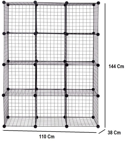 KriShyam® Portable Closet Wardrobe Cube Wardrobe for Hanging Clothes, Modular Cabinet for Space Saving, Ideal Storage Organizer Cube with Tower Design Printed - White/Black (12 Box)