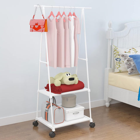 KriShyam ®  Dual Layer Cloth Rack | Single Hanging Rod with Wheels for Multi Purpose