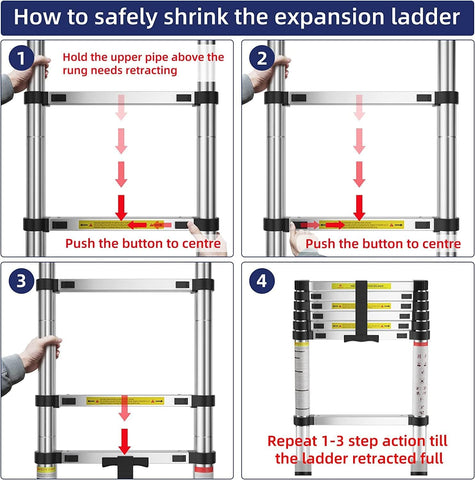 KriShyam® Telescopic Ladder, 4.6M/15ft Stainless Steel Lightweight Telescoping Ladders, Multi-Purpose Compact Extension Ladder for Indoor or Outdoor Working, 150Kg Capacity