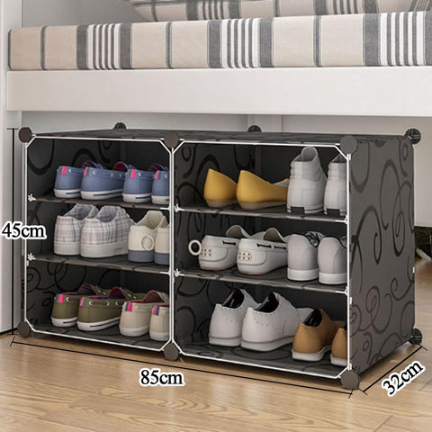 Krishyam® Shoe Rack Organizer DIY 12 Pair Tower 2 Door Portable Shoe Rack Shoe Storage Cabinet for Boots Shoes Slippers Closet Organizers and Storage (6 Shelves - 2 Door Black)