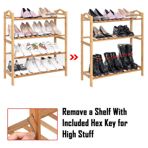 Krishyam® 4-Tier Free Standing Shoe Racks, Stackable Bamboo Wood Shoe Rack Durable Shoe Shelf Holder, Functional Sturdy Shoe Organizer (4 Shelves Bamboo)