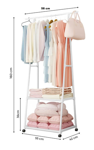 KriShyam ®  Dual Layer Cloth Rack | Single Hanging Rod with Wheels for Multi Purpose