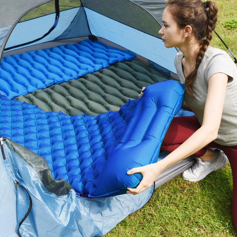 KriShyam ® Sleeping Manual Portable Camping Air Mattress,Ultralight Sleeping Mat, Waterproof Camping Mattress for Beach, Hiking, Outdoor, Tent (Blue) (Manual Air Mattress)