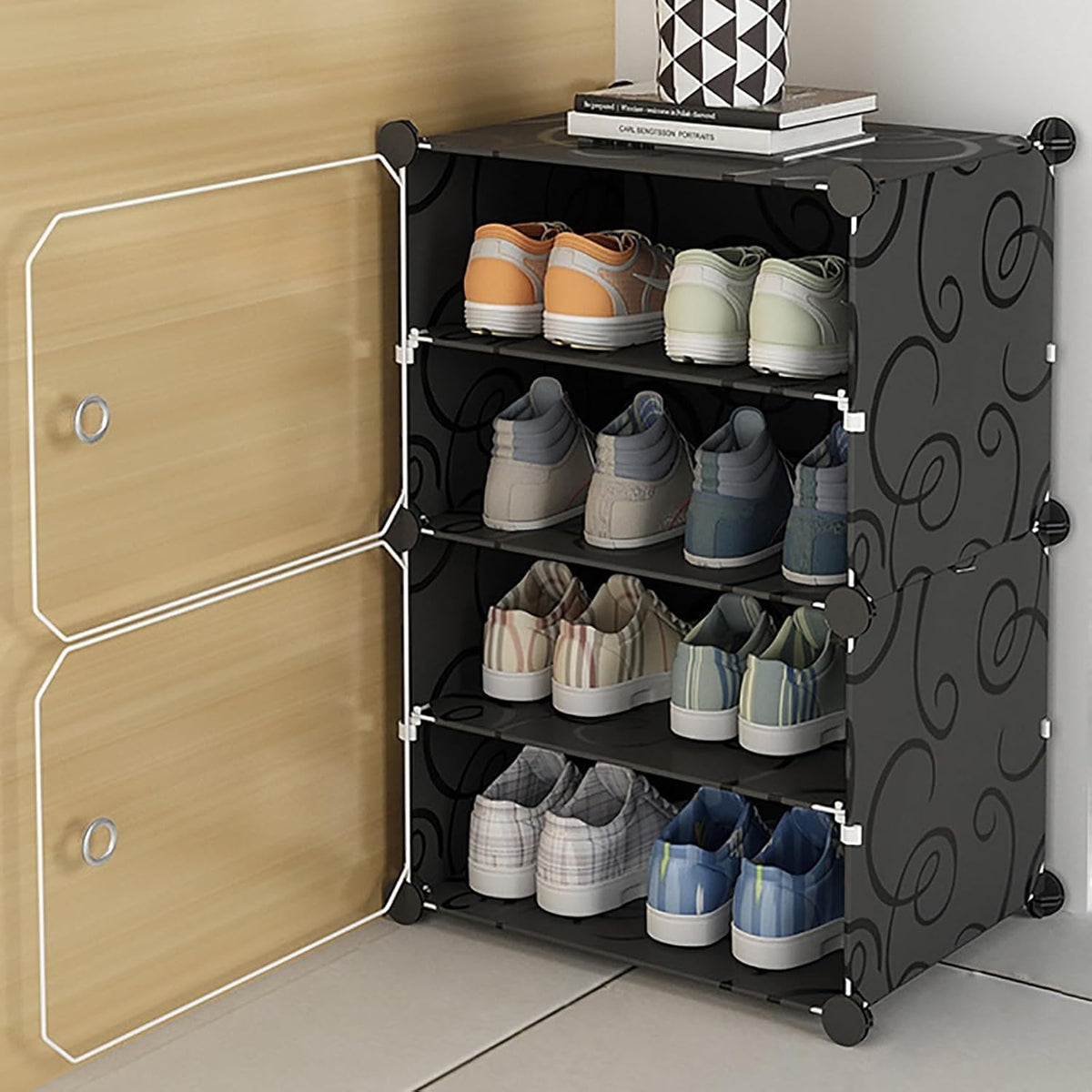 KRISHYAM® Portable Shoe Rack Organizer -2 Door 8 Pair Shoe Rack For Entryway Shelf Storage