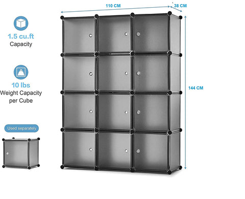 KriShyam ® 12 Door Plastic Sheet Wardrobe Storage Rack Closest Organizer for Clothes Kids Living Room Bedroom Small Accessories/bookcase/toys