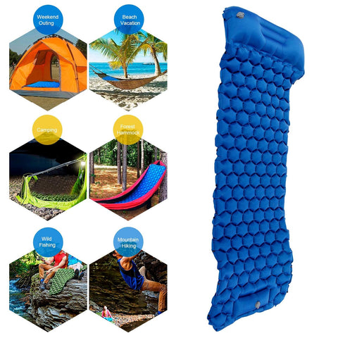 KriShyam ® Sleeping Manual Portable Camping Air Mattress,Ultralight Sleeping Mat, Waterproof Camping Mattress for Beach, Hiking, Outdoor, Tent (Blue) (Manual Air Mattress)