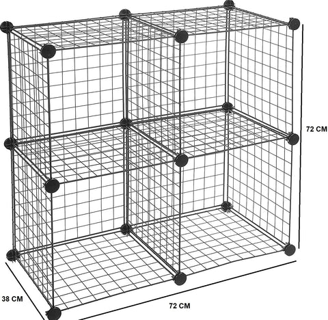 KriShyam® 4 Cubes Wire Cube Storage Organizer Cabinet Multi Use Bookcase, Bookshelf Stackable Shoe Rack Shelf Metal Cubes Organizer, Wardrobe Closet for Livingroom, Bedroom, Office, Black