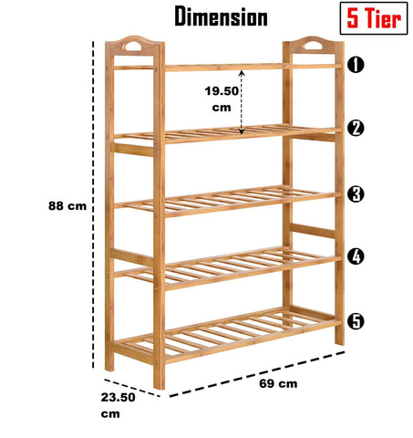 KriShyam ® 5-Tier Free Standing Shoe Racks, Stackable Bamboo Wood Shoe Rack Durable Shoe Shelf Holder, Functional Sturdy Shoe Organizer (5 Shelves Bamboo)