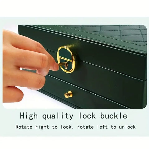 KriShyam® Jewelry Boxes for Women, 2-Layer Jewelry Box, Lockable Waterproof Leather Jewelry Box, for Rings Bracelets Earrings Necklaces Gifts Watches (Green)